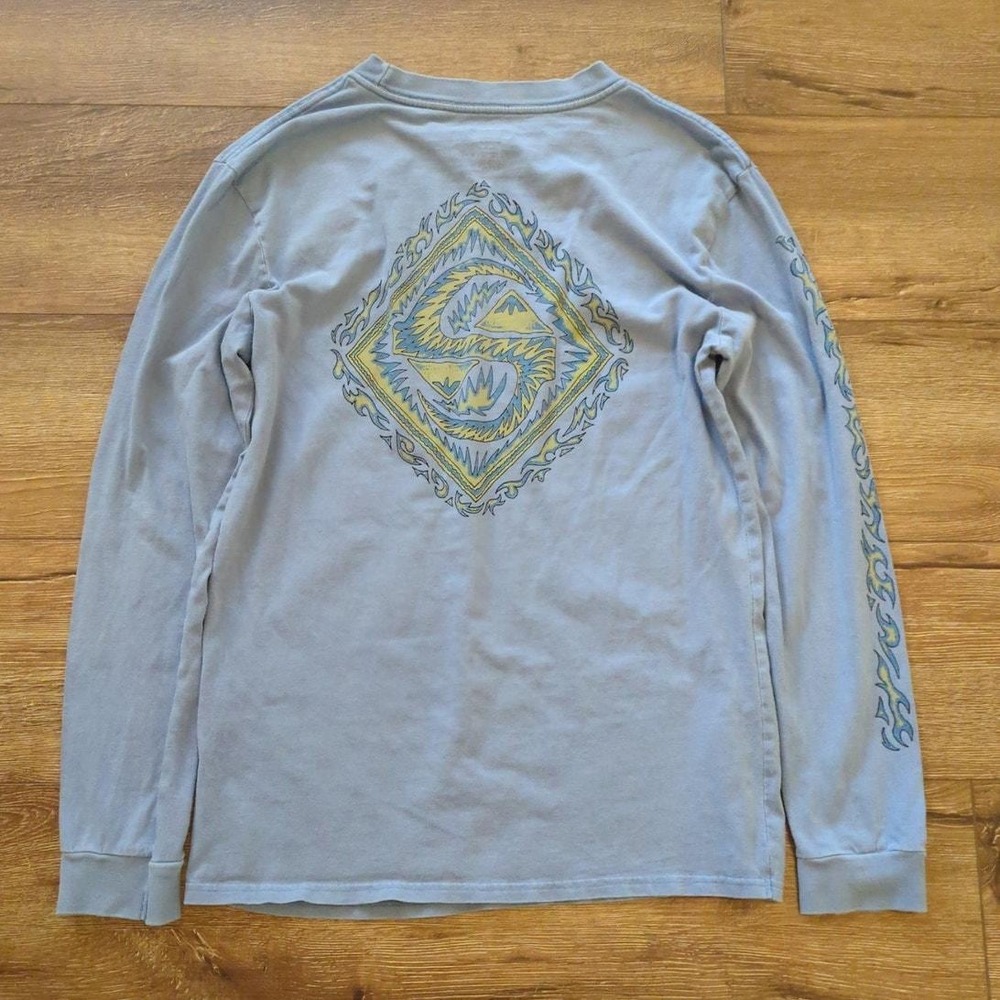 Quiksilver Men Medium Shirt Skater Dragon Surf Flame Punk AOP Grunge Y2K